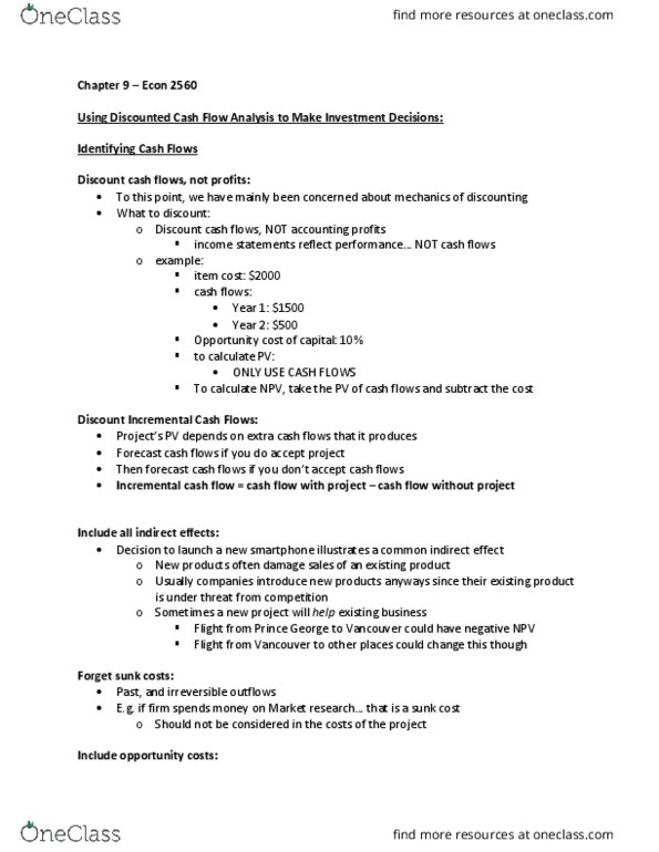 ECON 2560 Chapter Notes - Chapter 9: Capital Cost Allowance, Capital Budgeting, Operating Cash Flow thumbnail