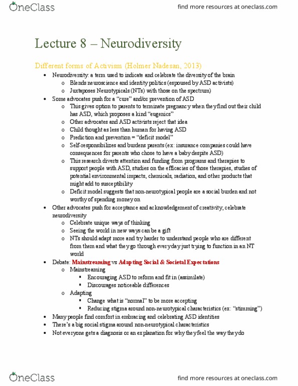 COMS 3109 Lecture Notes - Lecture 8: Long-Term Care, Neurodiversity, Refrigerator Mother Theory thumbnail