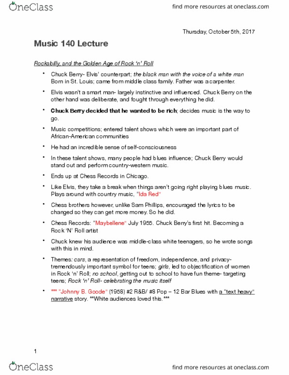 MUSIC140 Lecture Notes - Lecture 5: Montgomery Bus Boycott, Alan Freed, Guitar Solo thumbnail