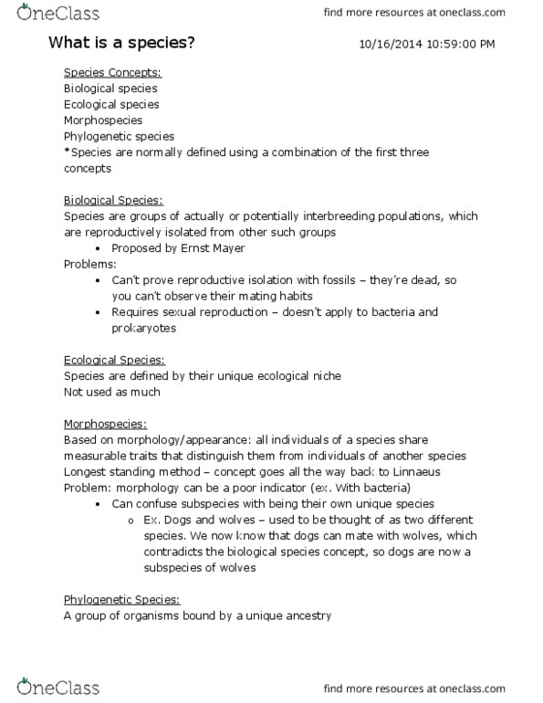 BIO 1130 Lecture Notes - Lecture 4: Zebroid, Asiatic Lion, Ring Species thumbnail