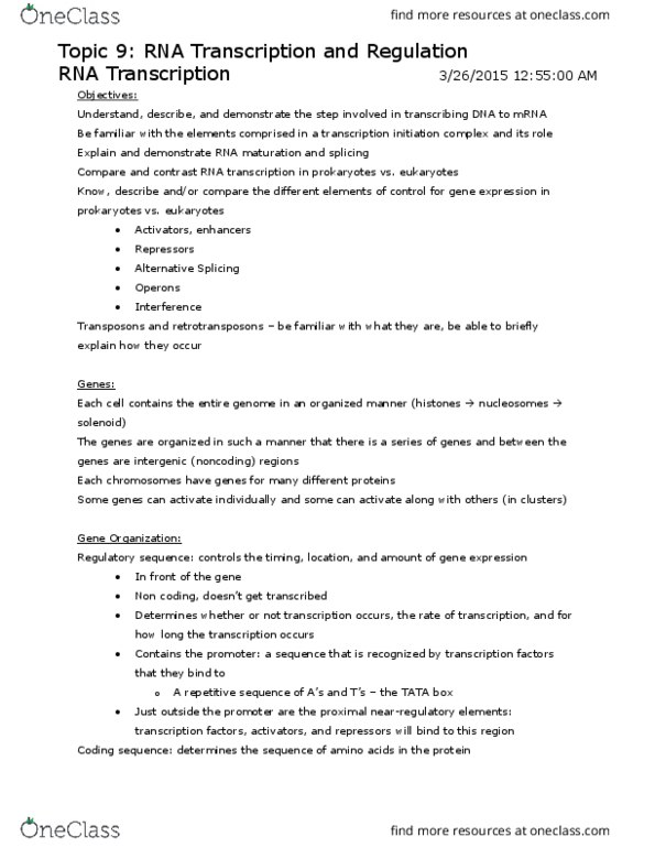 BIO 1140 Lecture Notes - Lecture 9: Nuclear Pore, Integrase, Catabolism thumbnail