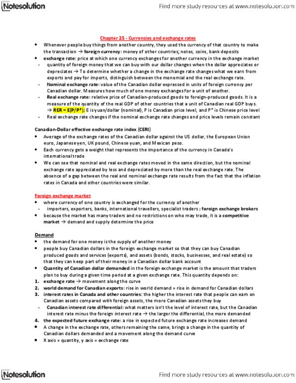EC140 Chapter Notes -Foreign Exchange Market, Interest Rate Parity, Canadian Dollar thumbnail