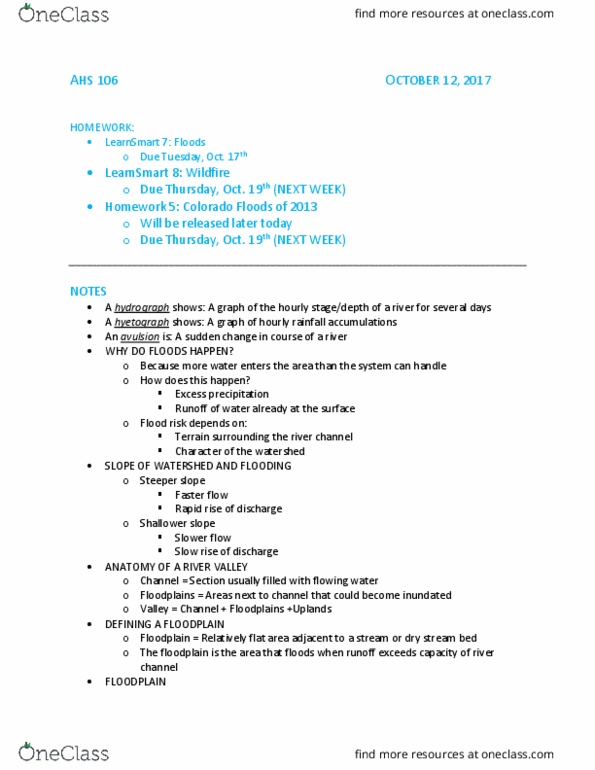 AHS 106 Lecture Notes - Lecture 15: Thunderstorm, Gien, Flash Flood thumbnail