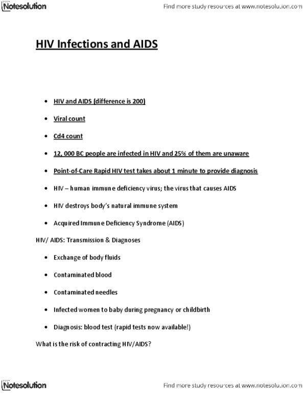 HSCI 1120 Lecture Notes - Aids, Immunodeficiency, Non-Penetrative Sex thumbnail