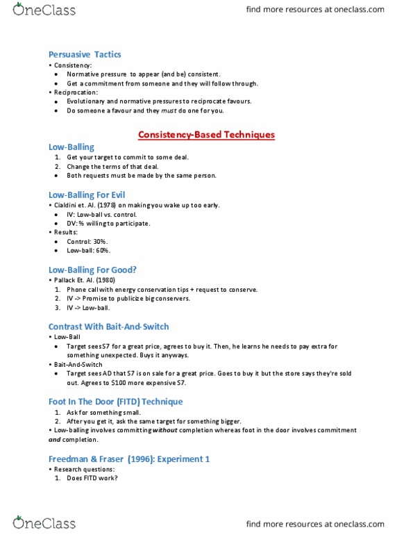 PSYCH 2C03 Lecture Notes - Lecture 9: Foot-In-The-Door Technique thumbnail