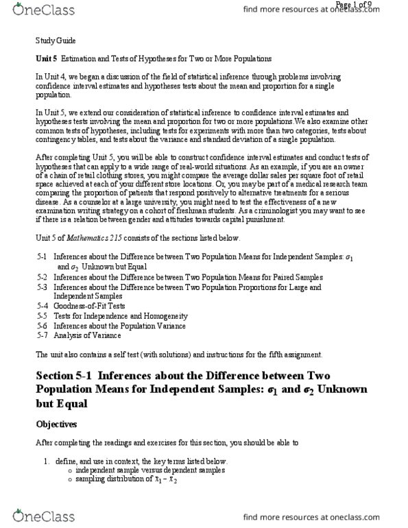 math215 Lecture Notes - Lecture 5: Wisdom Tooth, Analysis Of Variance, Statistical Hypothesis Testing thumbnail