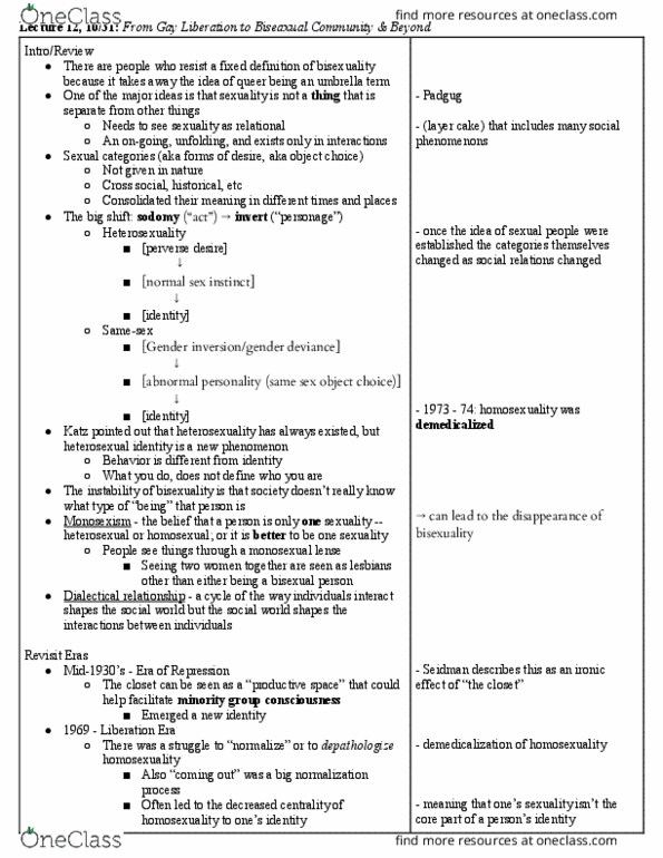 SOC 345 Lecture Notes - Lecture 12: Polymorphous Perversity, Socalled, Queer Nation thumbnail