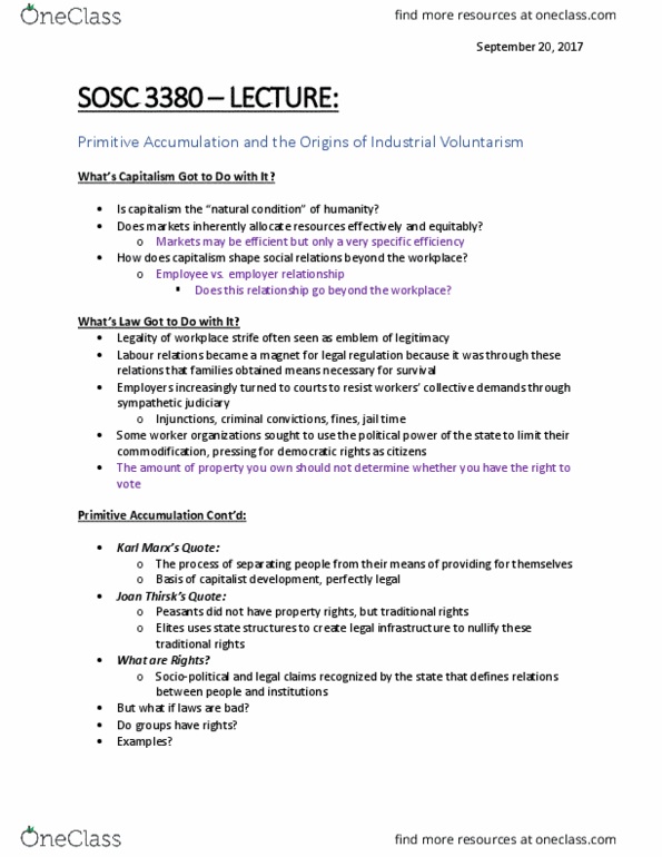 SOSC 3380 Lecture Notes - Lecture 3: External Occipital Protuberance, Collective Bargaining, Deskilling thumbnail