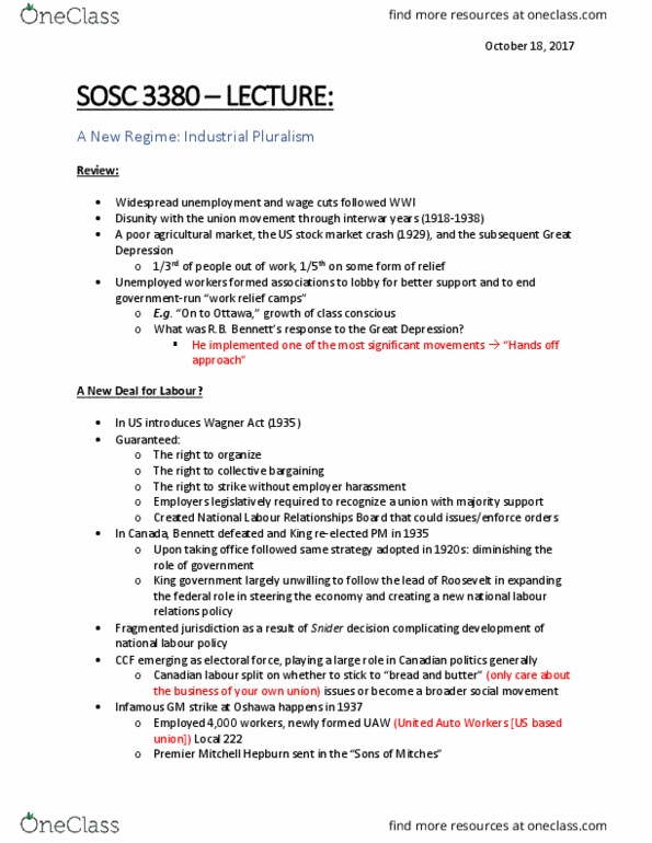 SOSC 3380 Lecture Notes - Lecture 7: War Measures Act, Union Shop, Padlock Law thumbnail