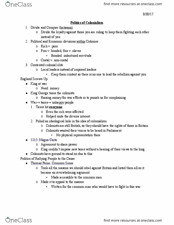 PLSC 201 Lecture Notes - Lecture 1: Indentured Servant thumbnail