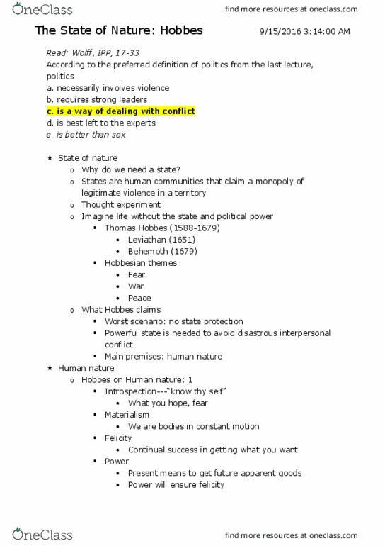 Political Science 1020E Lecture Notes - Lecture 3: Natural And Legal Rights, Rational Choice Theory, Systematic Chaos thumbnail