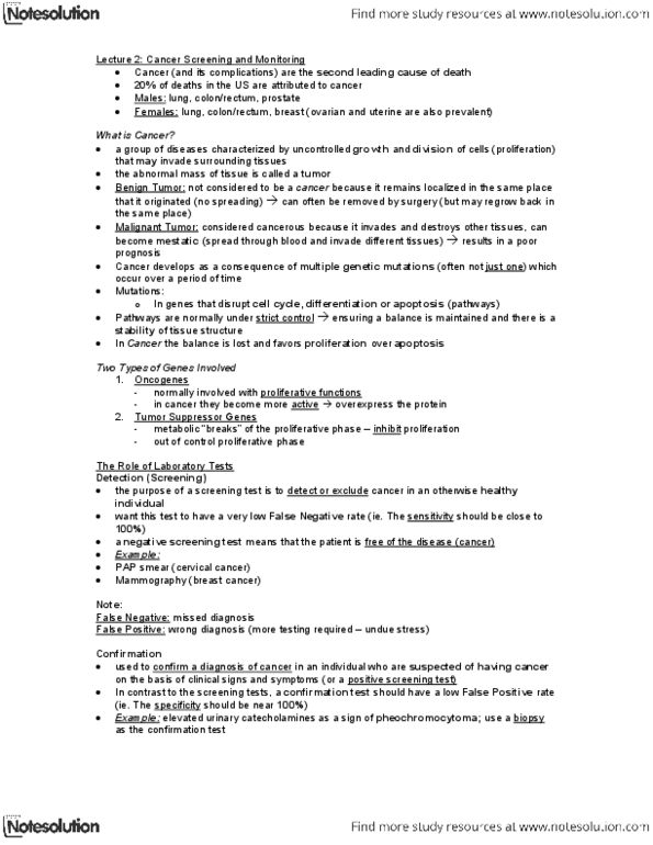 Biochemistry 3386B Lecture Notes - Lecture 2: Benign Prostatic Hyperplasia, Prostate-Specific Antigen, Prostate Cancer thumbnail