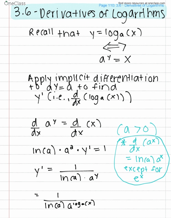 MAC-2311 Lecture 15: 3.6 - Derivatives of Logarithms thumbnail