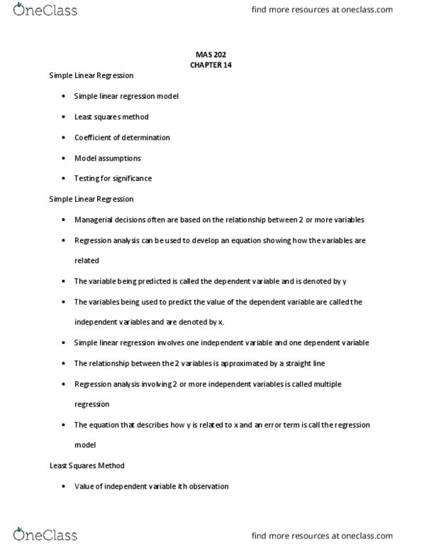 MAS 202 Lecture Notes - Lecture 4: Random Variable, Simple Linear Regression, Regression Analysis thumbnail