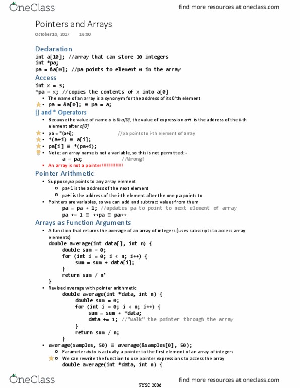 SYSC 2006 Lecture Notes - Lecture 8: Local Variable, Array Data Structure thumbnail