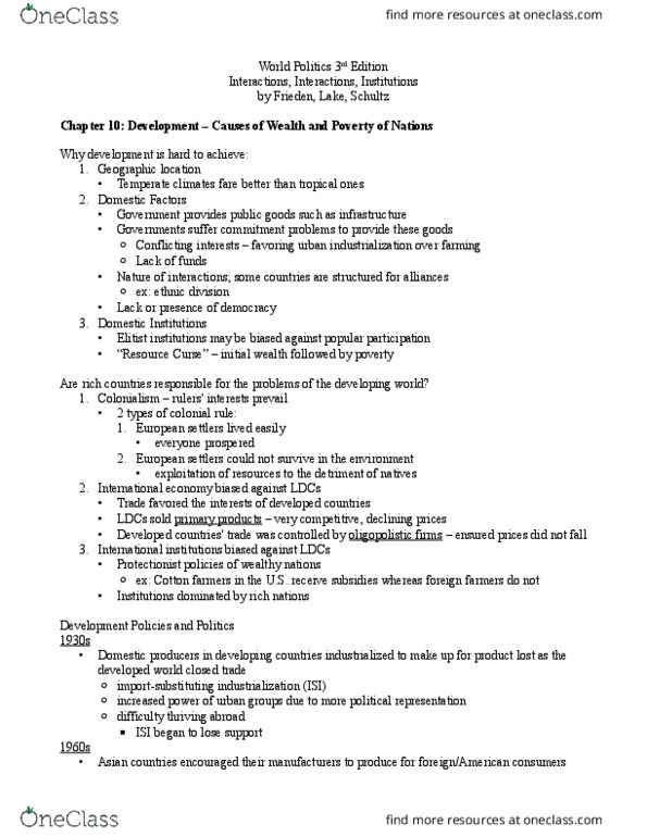 POLS 1301 Chapter Notes - Chapter 10: Washington Consensus, International Political Economy, Free Trade thumbnail