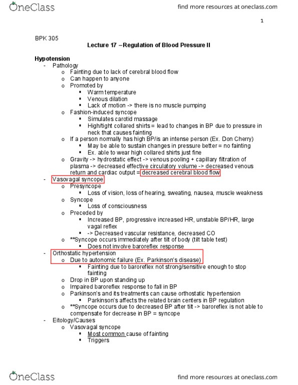 BPK 305 Lecture Notes - Lecture 17: Vasodilation, Idiopathy, Asystole thumbnail