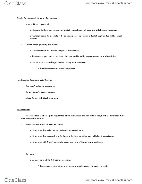 PSY-P 102 Lecture Notes - Lecture 20: Unconscious Cognition, Carl Jung, Oedipus Complex thumbnail