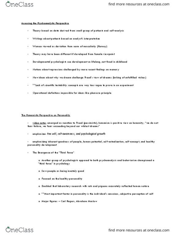 PSY-P 102 Lecture Notes - Lecture 28: Albert Bandura, Unconditional Positive Regard, Abraham Maslow thumbnail
