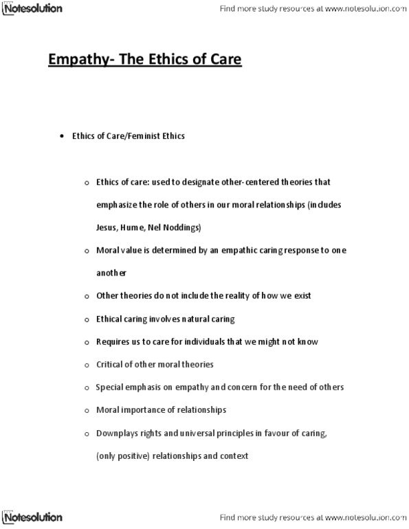 PHIL 1100 Lecture Notes - Nel Noddings, Virtue Ethics, Deontological Ethics thumbnail