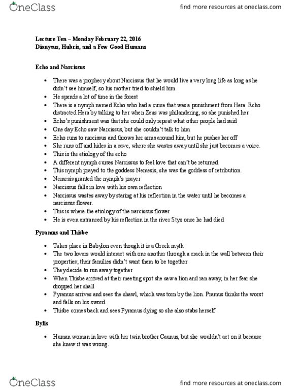 CLA204H1 Lecture Notes - Lecture 10: Homeric Hymns, Thyrsus, Baucis And Philemon thumbnail