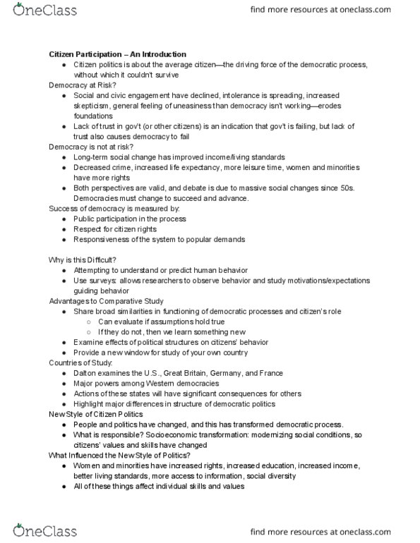 PSC 436 Lecture Notes - Lecture 1: Dealignment, Public Participation thumbnail