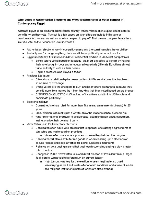 PSC 436 Chapter Notes - Chapter 1: Compulsory Voting, Clientelism thumbnail