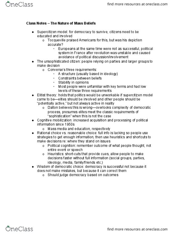 PSC 436 Lecture Notes - Lecture 12: Mass Media, Alexis De Tocqueville thumbnail