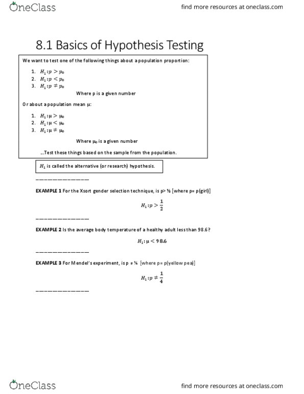 STATS 2B03 Chapter Notes - Chapter 8: Standard Deviation, Normal Distribution, Type I And Type Ii Errors thumbnail