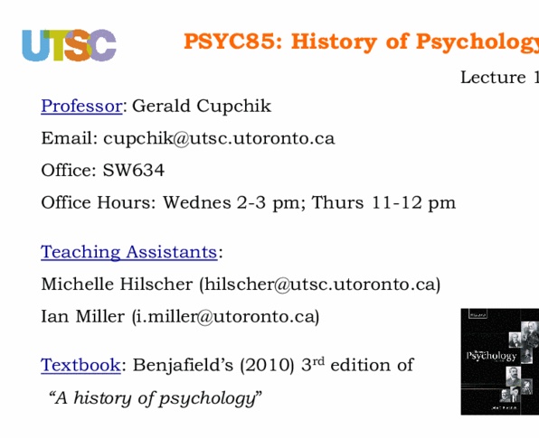 PSYC85H3 Lecture : lecture 1 history of psych class notes` thumbnail