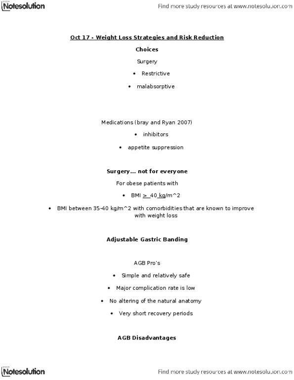 PEDS334 Lecture Notes - Adjustable Gastric Band, Weight Loss, Bariatric Surgery thumbnail