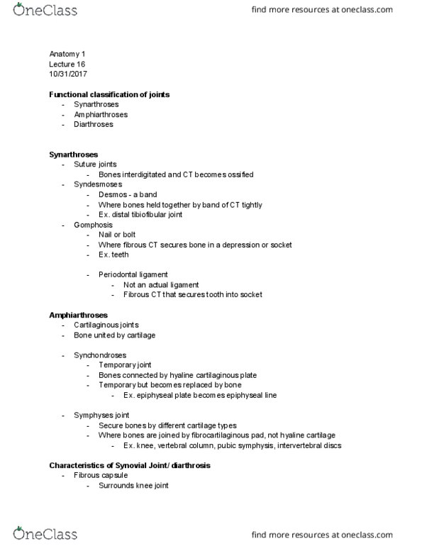 BIOL 382 Lecture Notes - Lecture 16: Convection, Pivot Joint, Hinge Joint thumbnail