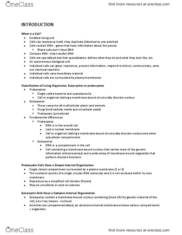 BIOLOGY 2B03 Lecture Notes - Lecture 1: Emergence, Nuclear Membrane, Transfer Dna thumbnail