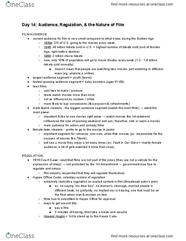 COMM ST 10 Lecture Notes - Lecture 14: Jerky, Motion Picture Production Code, First Amendment To The United States Constitution thumbnail