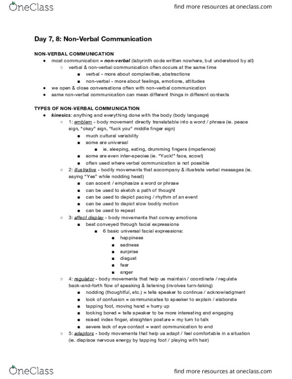 COMM ST 10 Lecture Notes - Lecture 7: Sonic Hedgehog, Paralanguage, Sad Movie thumbnail