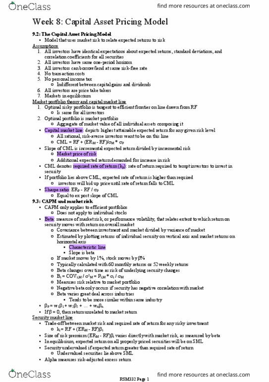 RSM332H1 Chapter Notes - Chapter 9: Risk Premium, Capital Asset Pricing Model, Market Portfolio thumbnail