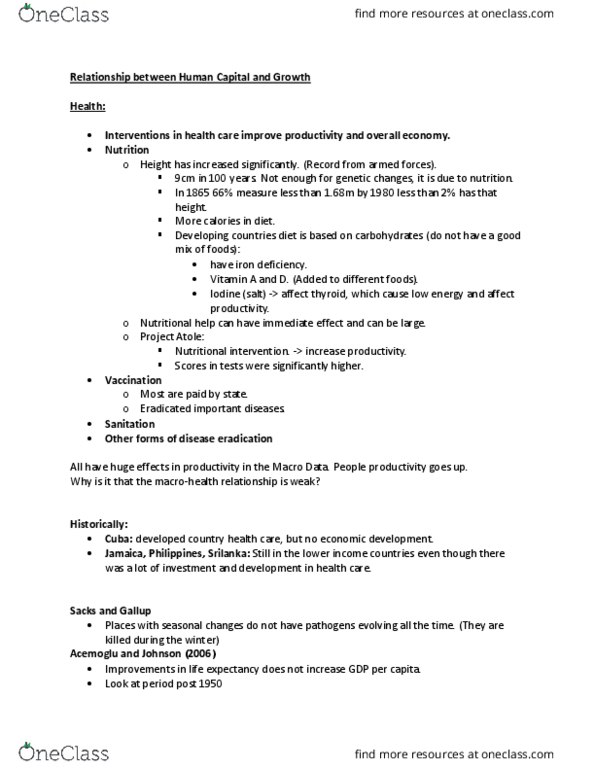 ECON301 Lecture Notes - Lecture 4: Hookworm Infection, Sub-Saharan Africa, Atole thumbnail