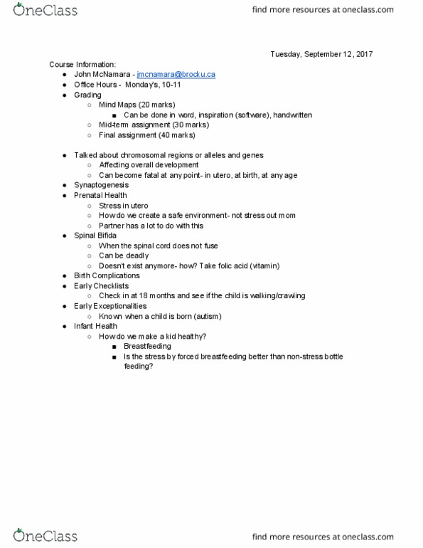 CHYS 3P26 Lecture Notes - Lecture 1: Synaptogenesis thumbnail