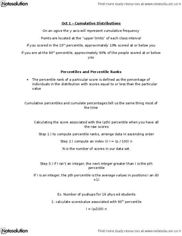 PEDS109 Lecture Notes - Percentile Rank, Cumulative Frequency Analysis, Percentile thumbnail