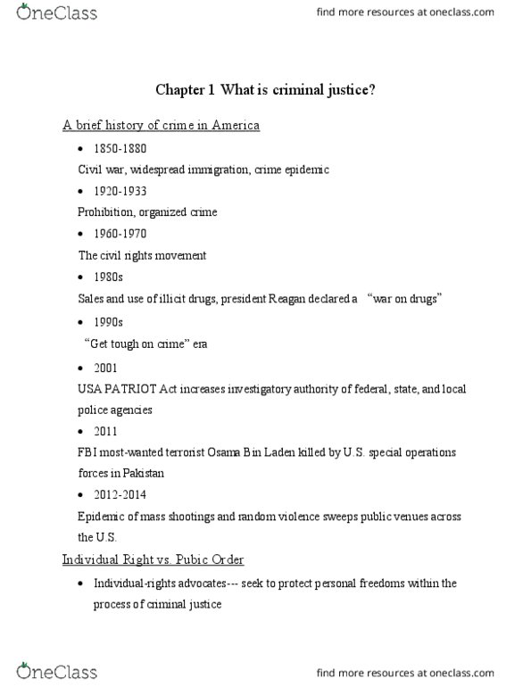 CRIM 100 Lecture Notes - Lecture 1: Due Process, Osama Bin Laden, Patriot Act thumbnail