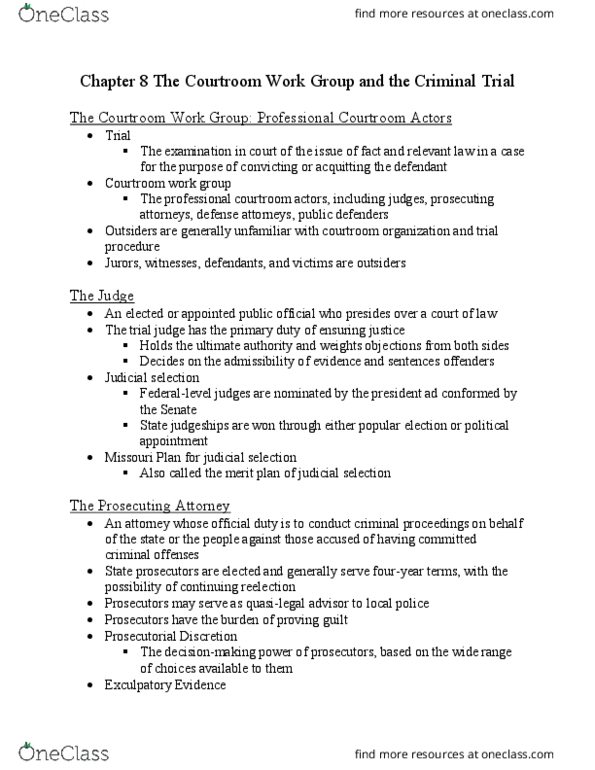 CRIM 100 Lecture Notes - Lecture 8: Underfunded, Dying Declaration, Scientific Jury Selection thumbnail