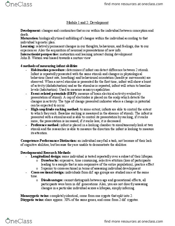 PSYCH 1XX3 Lecture Notes - Lecture 1: Zygosity, Dishabituation, Zygote thumbnail