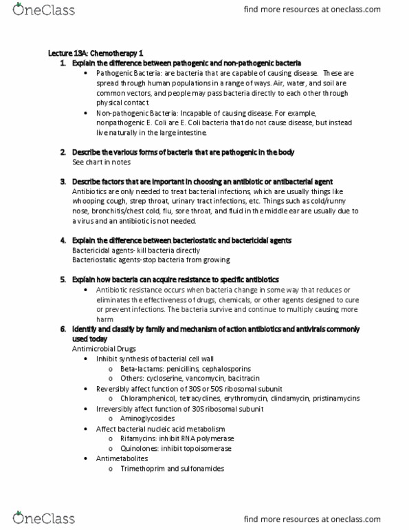 BIOLOGY 445 Lecture Notes - Lecture 9: Aminoglycoside, Erythromycin, Trimethoprim thumbnail