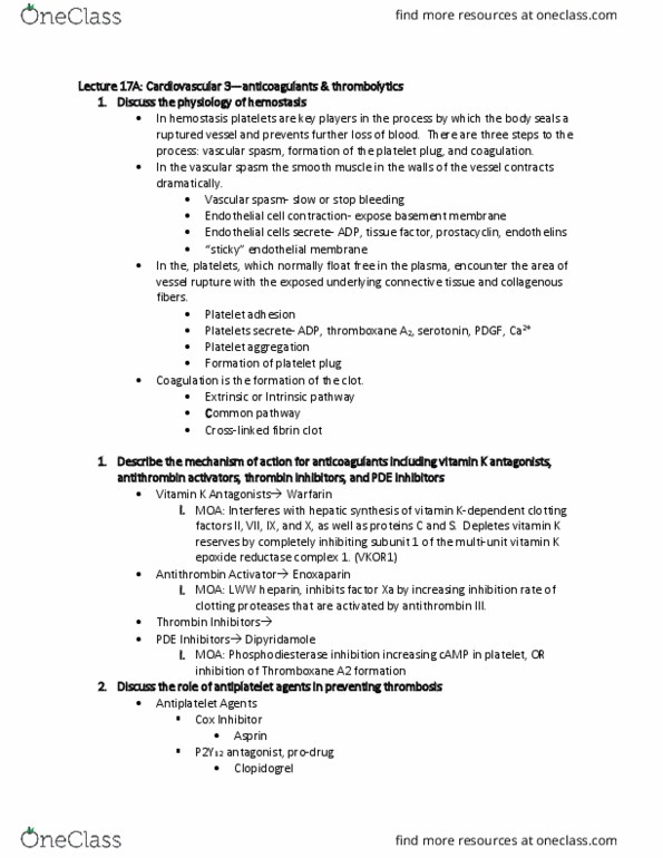 BIOLOGY 445 Lecture Notes - Lecture 2: Streptokinase, Fibrinogen, Plasmin thumbnail