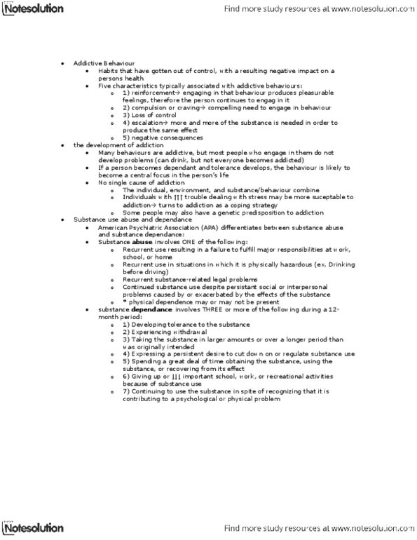 Health Sciences 1001A/B Lecture Notes - American Psychiatric Association, Substance Abuse thumbnail