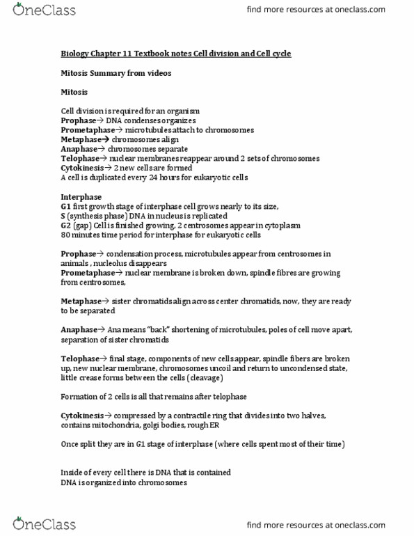 BIOL 1010U Chapter Notes - Chapter 11: Kinetochore, Ploidy, Dynein thumbnail