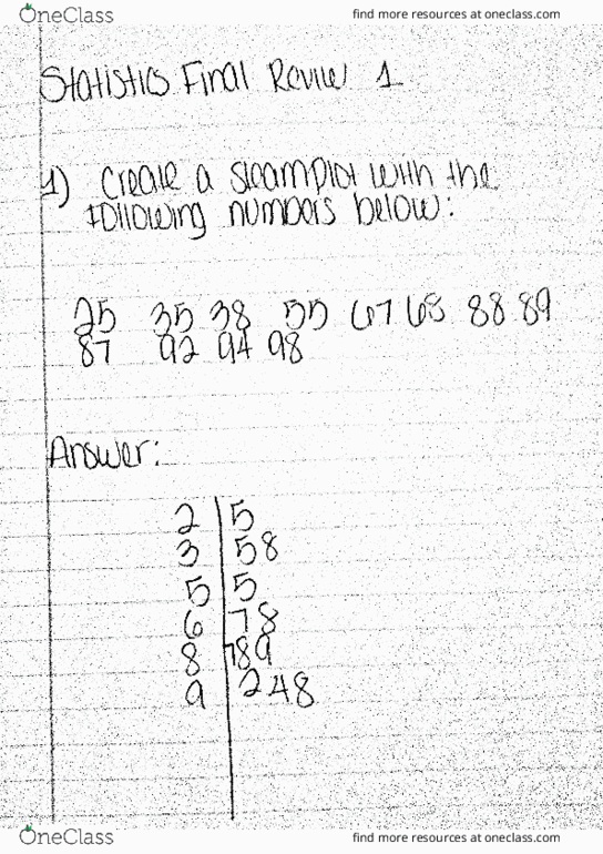 Sta Final Statistics Final Review Part Oneclass