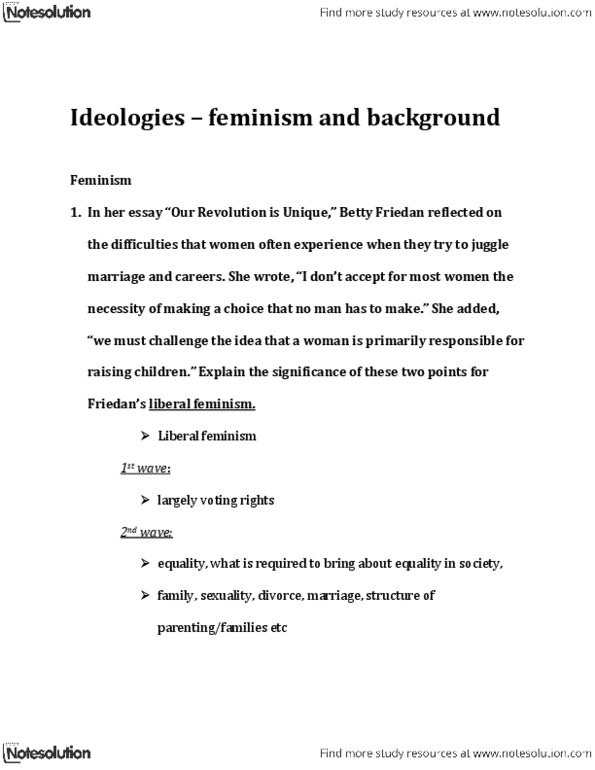 POLI 1100 Lecture Notes - Betty Friedan, Liberal Feminism thumbnail
