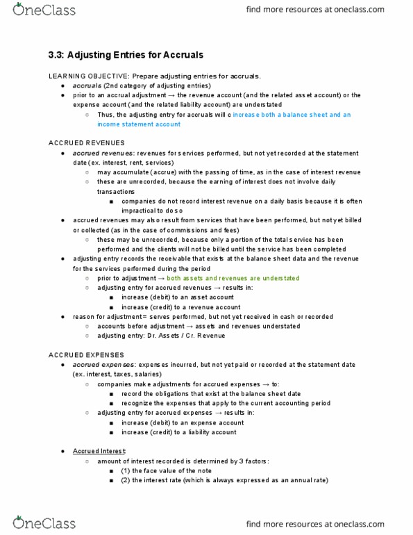 MGMT 1A Chapter Notes - Chapter 3.3: Deferral, Accrual, Income Statement thumbnail