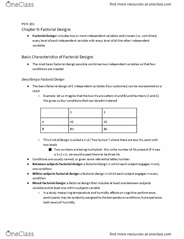 PSYC 201W Chapter 9: Factorial Designs thumbnail